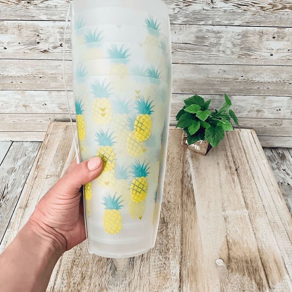 NWT Farmer’s Market 2 Sets of 6 32 Oz Frosted Plastic Clear Cups Pineapples